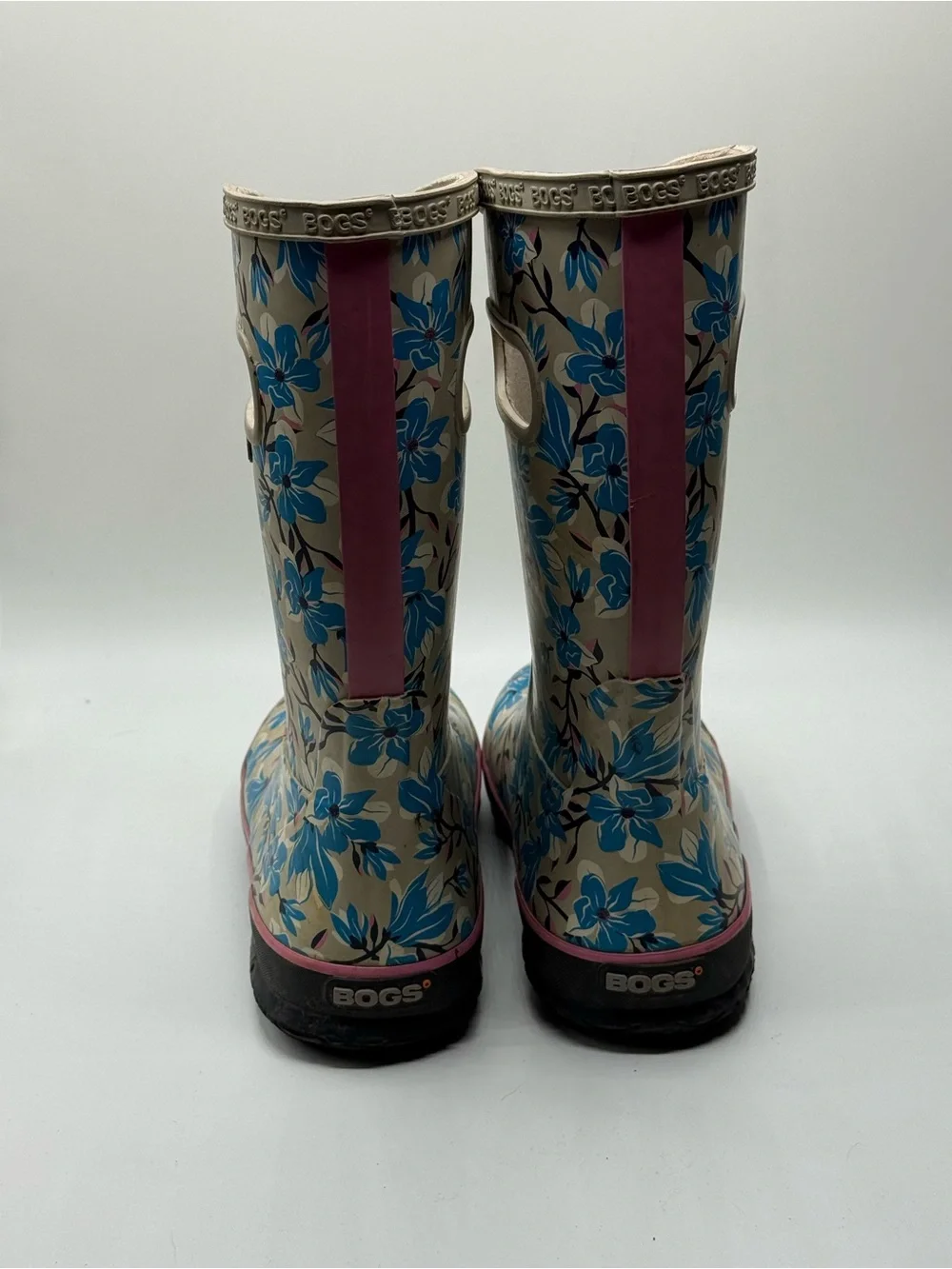 Bogs Beige Rain Boots with Blue Floral Print